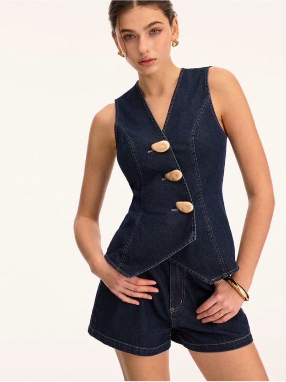 Commense Dark Blue Denim Vest and Short Set